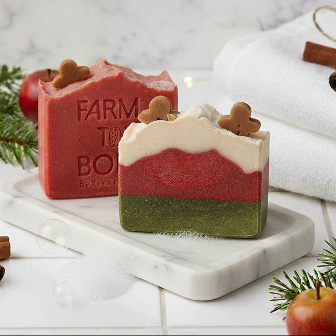 Set Jabones Naturales Navideños — Manzana & Canela + Té Verde & Pino