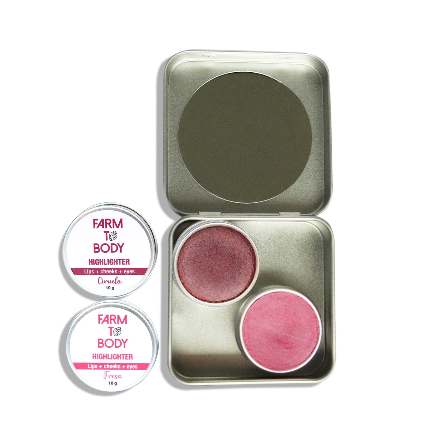Dúo de highlighters veganos y libres de crueldad con estuche reutilizable Farm to Body