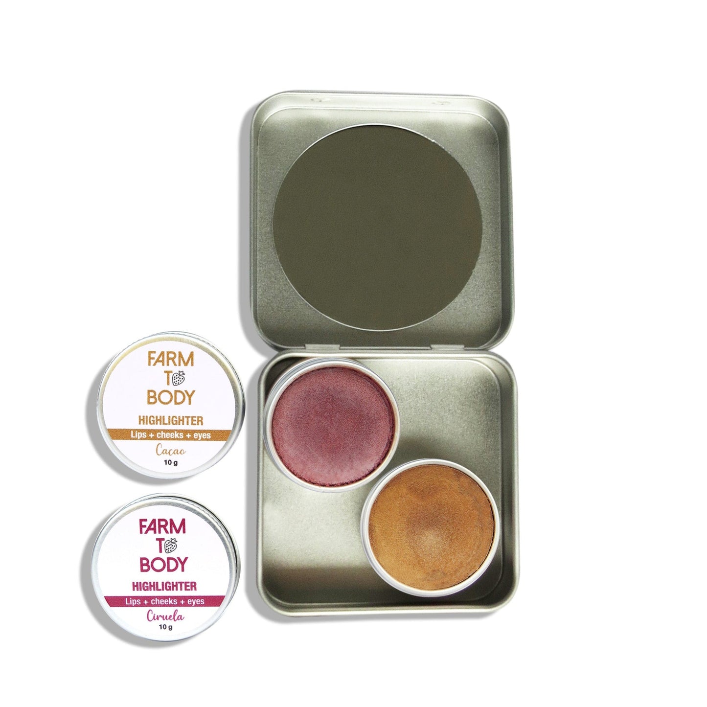 Maquillaje iluminador personalizable con dos tonos de highlighter Farm to Body