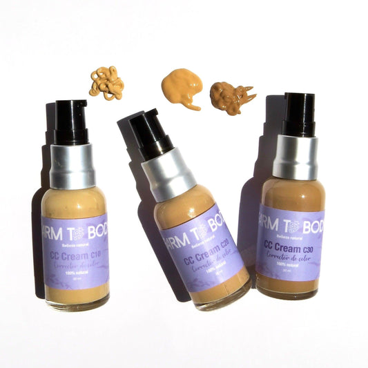 CC Cream en tono medio, aporta color y protección sin tóxicos.