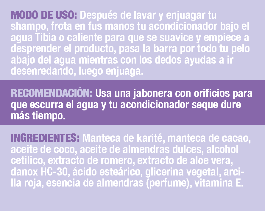Ingredientes naturales del acondicionador sólido de almendras Farm to Body: aceite de almendras y mantecas vegetales