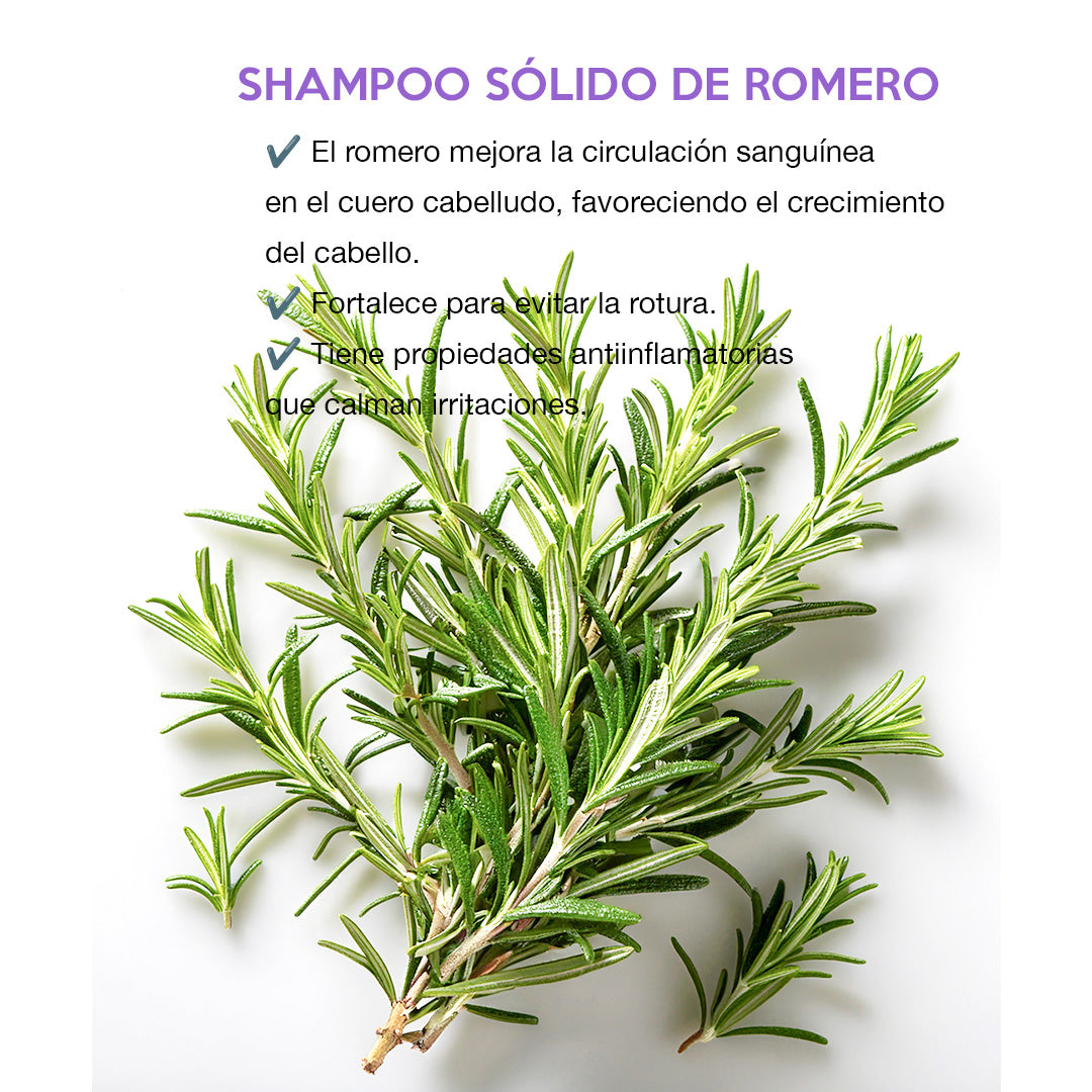 Shampoo sólido de romero, estimulante y revitalizante, para un cabello fuerte, saludable y sin tóxicos