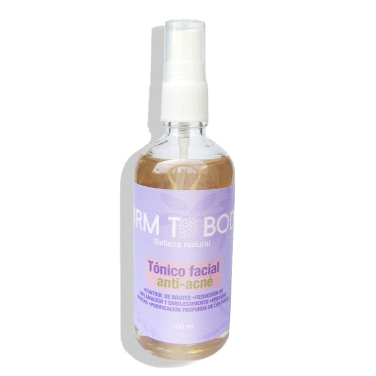 Tónico facial natural anti-acné, ayuda a reducir impurezas, controlar grasa y prevenir brotes de manera suave y efectiva