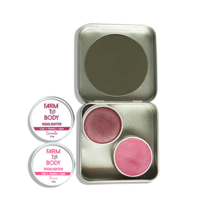 Dúo de highlighters veganos y libres de crueldad con estuche reutilizable Farm to Body