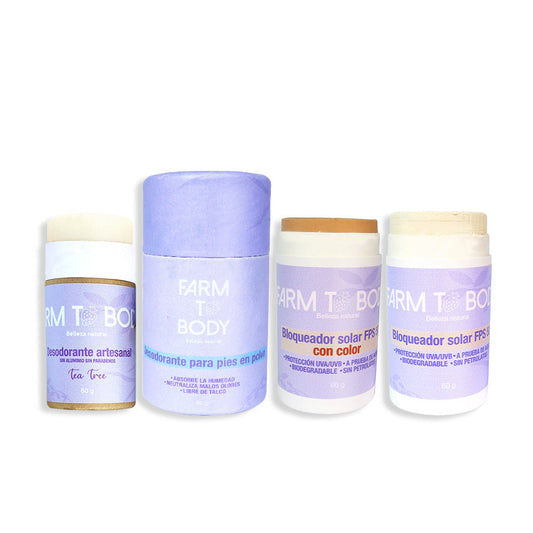 Set de cuidado personal Farm to Body con productos naturales para rutina de belleza diaria