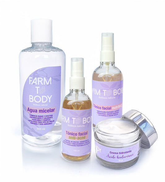 Set de skin care Farm to Body con productos naturales para el cuidado facial diario
