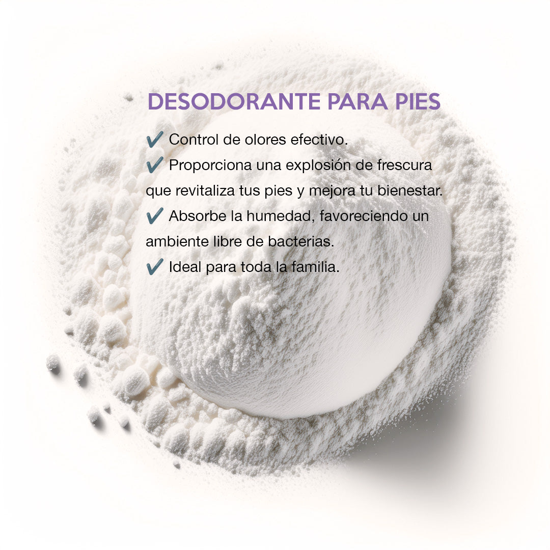 Desodorante natural para pies, control de olores y humedad, ingredientes orgánicos