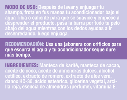 Ingredientes naturales del acondicionador sólido de almendras Farm to Body: aceite de almendras y mantecas vegetales