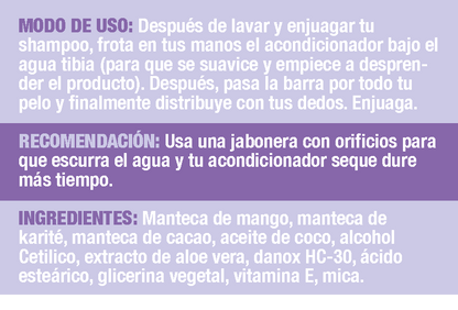 Ingredientes naturales del acondicionador sólido de mango Farm to Body: extracto de mango y aceites vegetales"