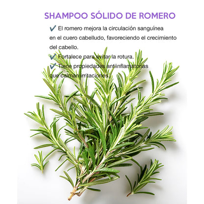 Shampoo sólido de romero, estimulante y revitalizante, para un cabello fuerte, saludable y sin tóxicos